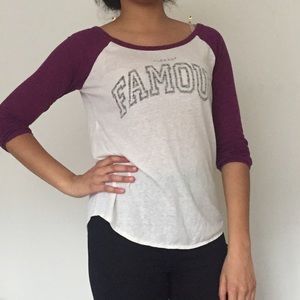 "Already Famous" purple baseball tee