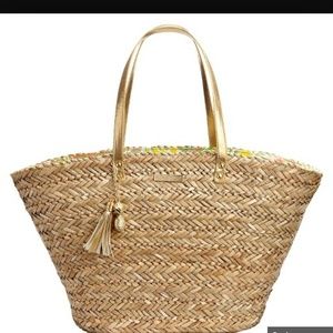 Lilly Pulitzer straw tote green inside