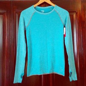Teal running long sleeve moisture wick workout top