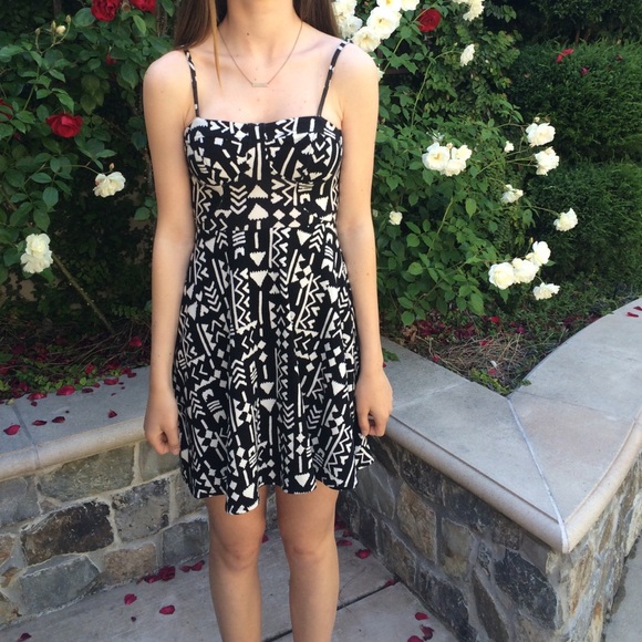 black and white printed skater dress