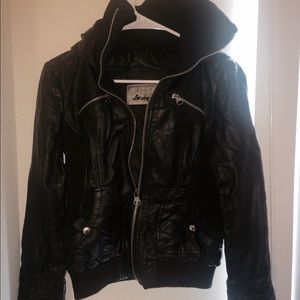 Guess Leather Jacket with hood. Faux leather