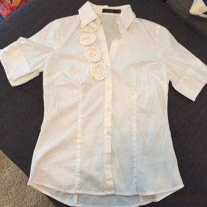 white button up top with flower decals