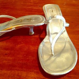 Silver slip-on kitten heels sandals