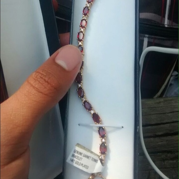 14KT Gold Plated Genuine Garnet Tennis Bracelet - Picture 1 of 1