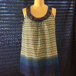 NWOT Blue Blouse with Wooden Necklace