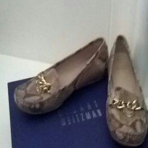 Stuart Weitzman iridescent snake embossed loafer