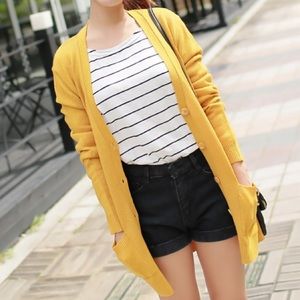 💫 SALE! Mustard Yellow Long V Neck Cardigan NWOT