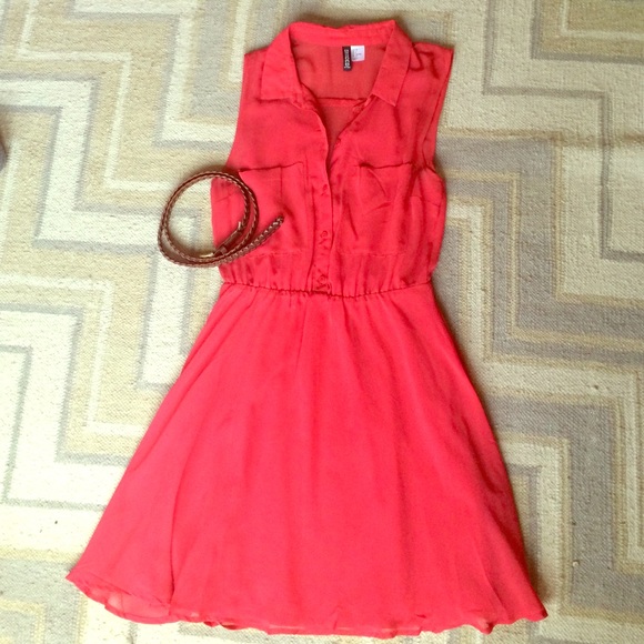 Coral Red H&M Button Up Sleeveless Dress - Size 6