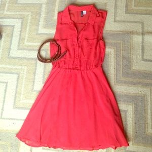 Coral Red H&M Button Up Sleeveless Dress - Size 6