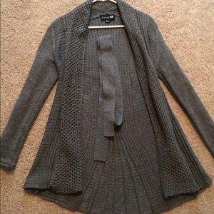 Wrap knit cardigan with tie
