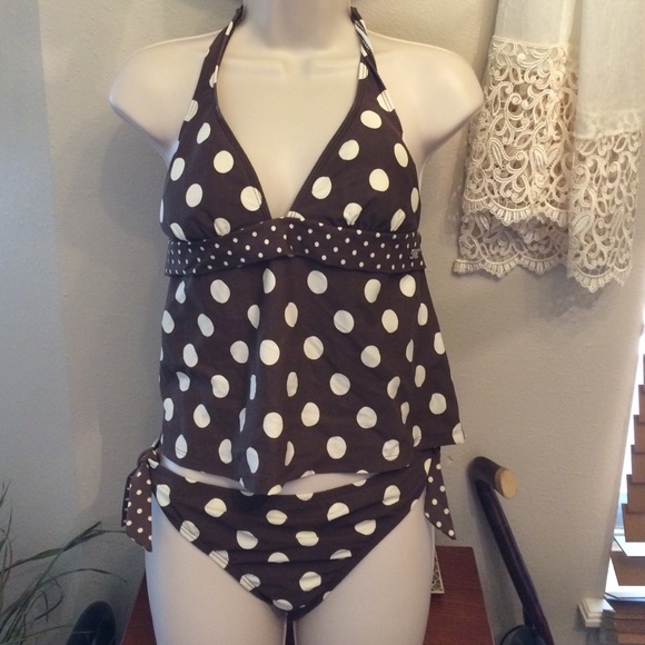 Tommy Hilfiger brown polka dot Tankini 10
