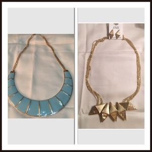 Light blue & gold Statement collar necklace