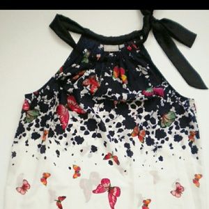 Navy / Multi Butterfly Print Sleeveless Top