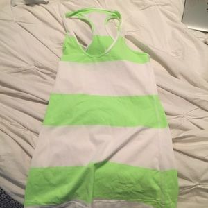 Lululemon Neon Green and White Striped Tank