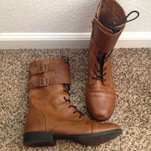 Chestnut Combat Buckled Boots