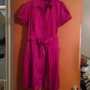 Button up hot pink dress with pockets