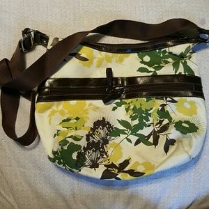 Large white yellow and green flower purse