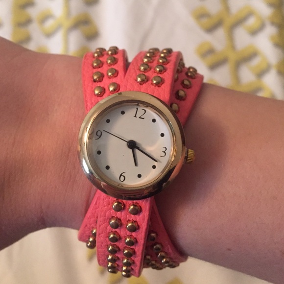 Coral and Gold Wrap Watch