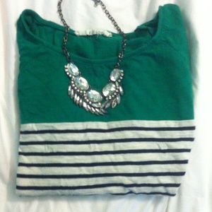 Green, black and white Striped Preppy Shirt Small