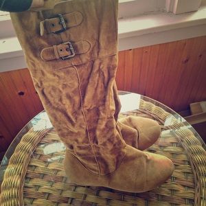 Flattering Tan Boots with Buckle