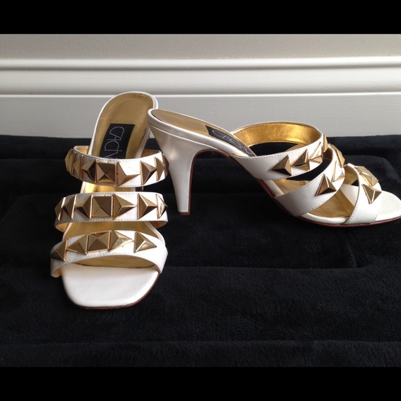 White and gold Cache strappy sandals