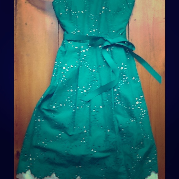 Donna Morgan Strapless Green Eyelet Dress