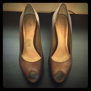 Nine West dark bronze peep toe pumps