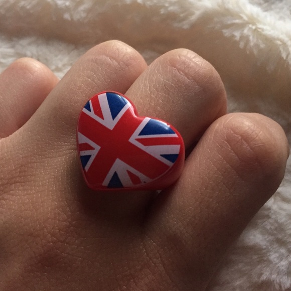 Union Jack red heart ring