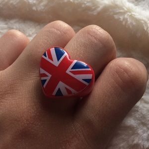 Union Jack red heart ring