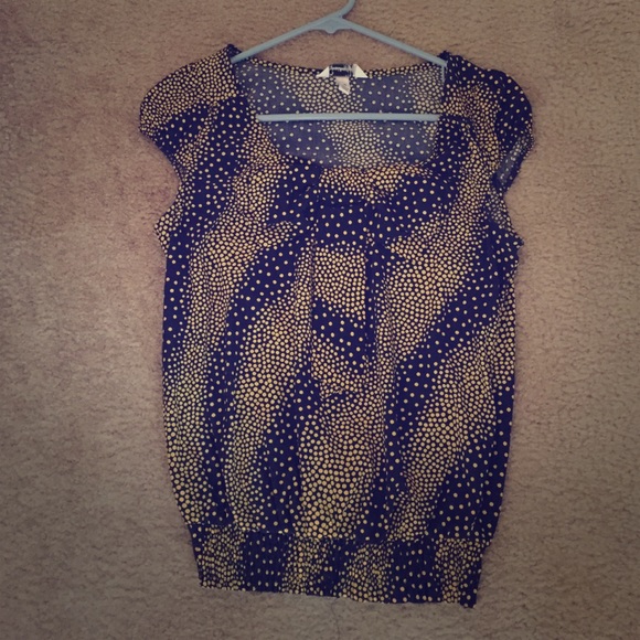 Navy and Yellow Polkadot Blouse