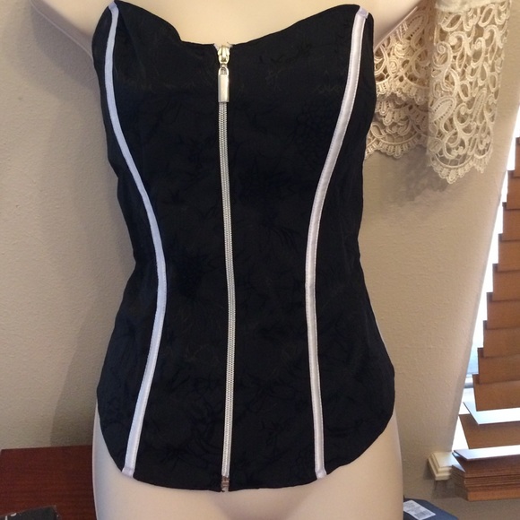 Tesa black satin corset with matching gloves New