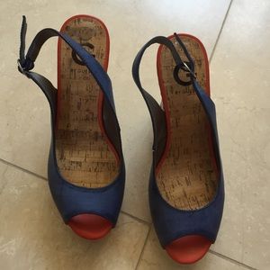 Blue Guess peek toe sandal