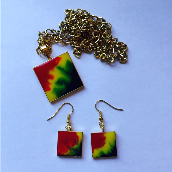 Handmade Rastafarian necklace and earring set - Picture 1 of 1
