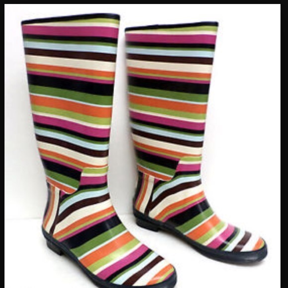 Coach Legacy Pammie Rain Boots Multi Stripe Size 8