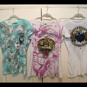 Bundle of 3 shirts. Ed Hardy. Size L and XL