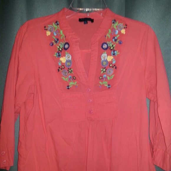 Embroidered coral cotton top