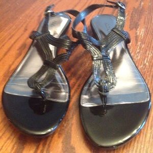 Black patent leather sandals