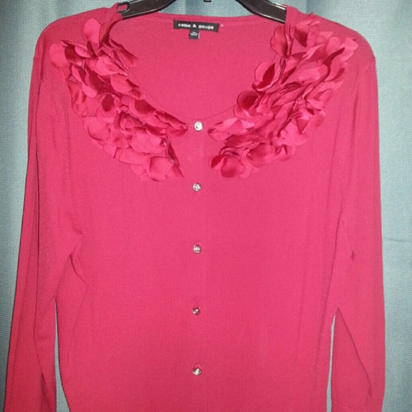 Embellished red cardigan