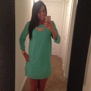 Aqua Teal Three Quarters Length Shift Dress Small