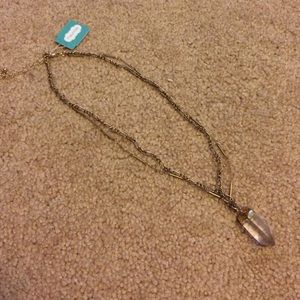 Double chain gem pendant necklace