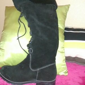 Lace Up Black Velvet Boots