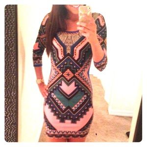 Aztec Body Con Dress Small
