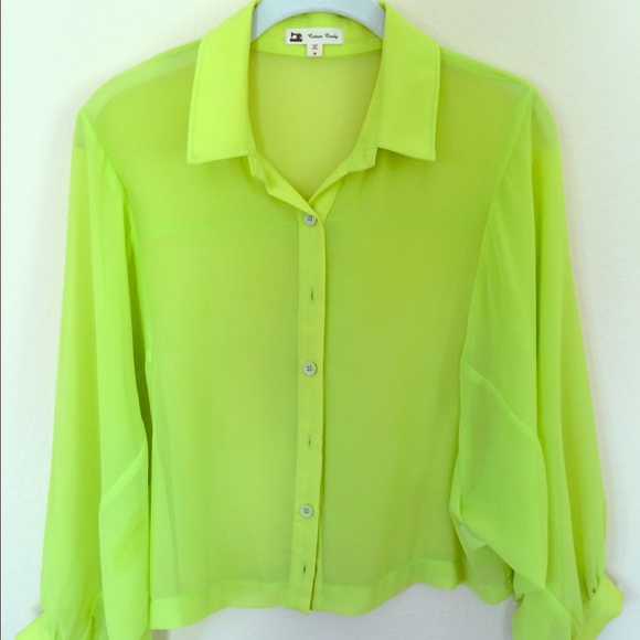 Chic neon yellow sheer blouse