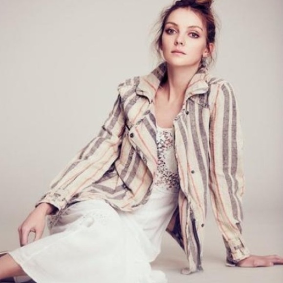 Free people striped linen moto jacket