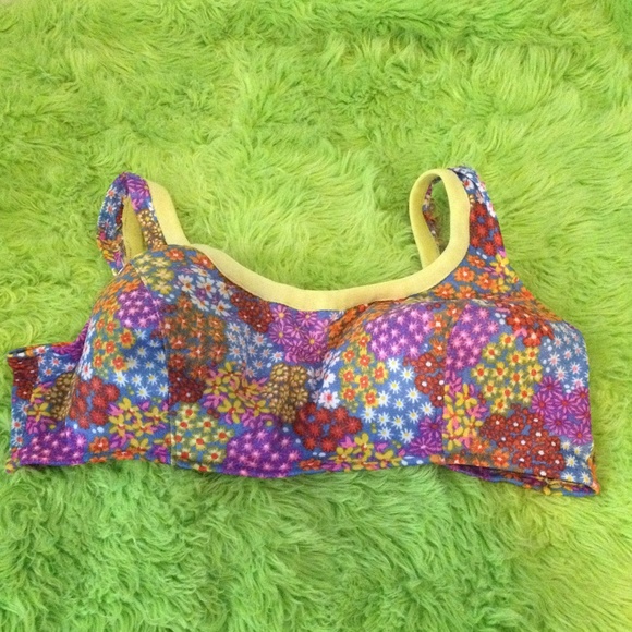 70s floral bikini swim suit top bustier vintage