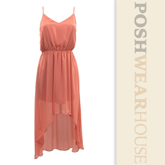 Soprano Dresses & Skirts - SOPRANO Salmon & Orange Hi Low Polk Dot Dress