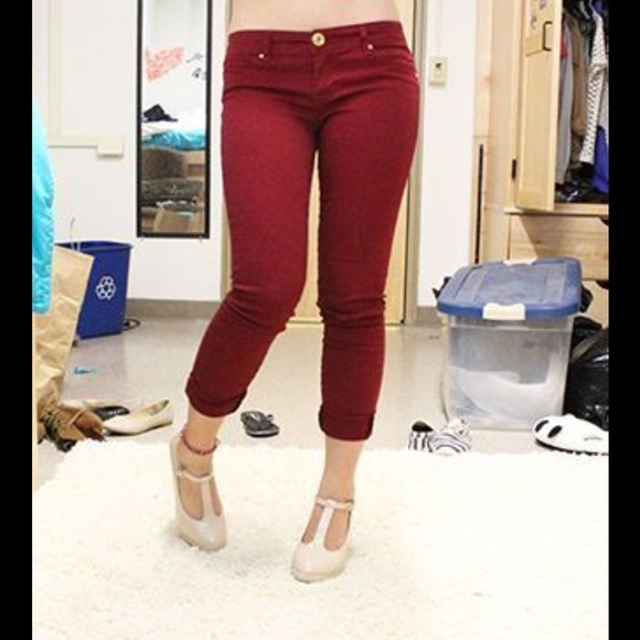 Wine red skinny pants