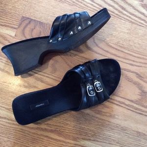 Cute black slip on wedges