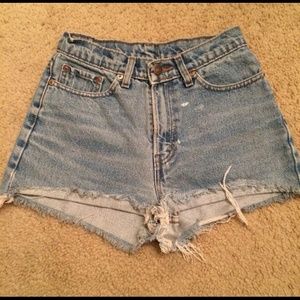 High waisted blue denim distressed shorts 24