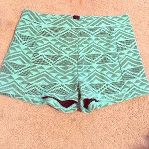 Mint green and black zip up tribal shorts